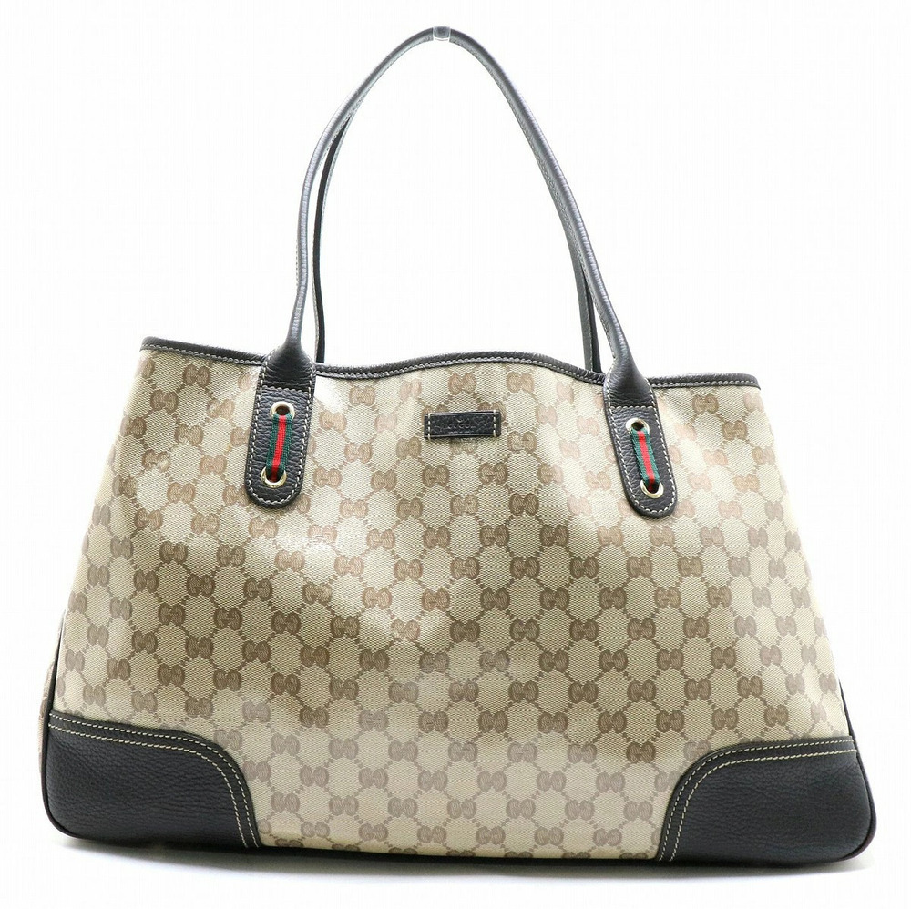 Gucci GG Crystal Sherry Tote Bag Shoulder Leather Beige Brown Cream